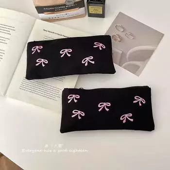 ins bow embroidery pencil bag high value girl student stationery makeup brush storage bag portable pencil bag