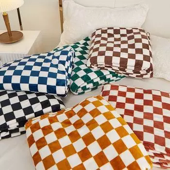 Ins Checkerboard Blanket Classic Plaid Sofa Blanket Spring and Summer Air Conditioning Blanket Office Nap Shawl Cushion Sofa 100x150cm чёрный