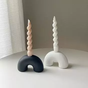 ins creative ceramic geometric candlestick ornaments black and white retro medieval wabi-sabi style home candlestick decorations HP13210-1 white candle holder