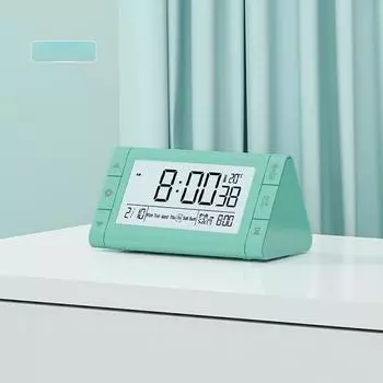 INS Creative Desktop Triangle Clock Student Nightlight Digital Alarm Clock LCD Electronic Clock Silent Alarm Clock Humidity Week жемчужина белый