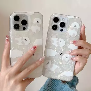 Ins Dog Shell Блестящий чехол с рисунком для Iphone 13 12 11 Promax 14 Pro Max Imd Puppy 2023 Laser Case Conque Capa for iphone 11