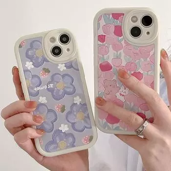 Ins Fresh Простой чехол для телефона с изображением кролика и цветком для Iphone 13 12 11 Pro Max Mini Xr Xs Max X 8 Plus 7 Plus Se, мягкая задняя крышка из овечьей кожи For iPhone SE2020