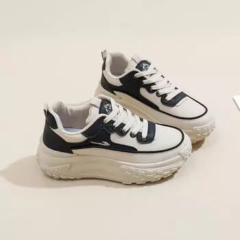 ins Korean version leather low-top dad shoes girl 2025 spring new breathable student sports increase leisure HY912 35 белый