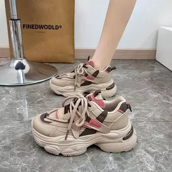 ins Korean version of the new dad shoes for women 2025 spring female students running sports thick sole height increase casual street shot G17 35 бежевый