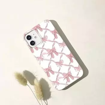 Ins корейский милый чехол для телефона с розовым бантом для iPhone 13 11 12 14 15 Pro Max XR X XS Max 7 8 14 15 Plus SE Sweet противоударный мягкий чехол For iPhone 15Pro Max