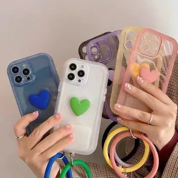Ins Корея 3d Love Heart Clear ремешок на запястье чехол для Iphone 13 12 11pro Max X Xr Xs Max удобный ремешок противоударный чехол For iPhone 12Pro Max