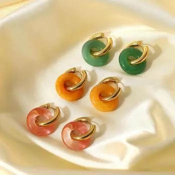 INS Новые модные ретро серьги из натурального камня Серьги Серьги 18K титановое покрытие стальные серьги женские