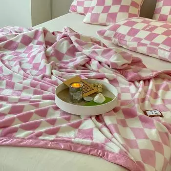INS Plaid Blankets Bedroom Office Nap Blanket Thicken Warm Bedspread Checkerboard Single Double Blanket Bed Cover Home Decor S 100x150cm