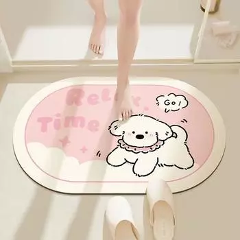 Ins Puppy Bathroom Быстросохнущий впитывающий коврик для пола, бытовой коврик для входа в ванную комнату, кремовый декоративный нескользящий коврик для ног 40 * 60CM [Crystal Fleece]