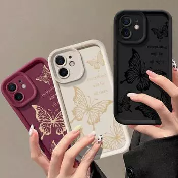 Чехол для телефона INS Retro Butterfly TPU для iPhone 16 Pro 15 14 Plus 13 12 11 Pro Max Plus XS X XR 8 7, противоударный, мягкий, с защитой от ударов, чехол-бампер iPhone 14 Plus чёрный