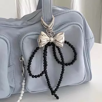 Ins Style Bowknot бисерный брелок для ключей трехмерный серебряный галстук-бабочка телефон кулон чехол для наушников подвеска автомобильный брелок сумка декор as the picture