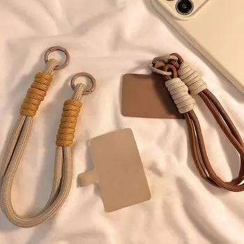 Ins Style Braid Мобильный телефон Ремешок Однотонный анти-потеряющийся короткий браслет подвеска для подвешивания ремешок веревка с проставкой розовый