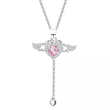INS Style Fashion Cupid Heart Ожерелье Циркон Женское Легкое Роскошное Романтическое Крылья Ангела Женское