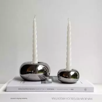 ins style silver round ceramic candlestick ornaments modern desktop decoration props modern wedding candle pedestal 13210 Small Candlestick