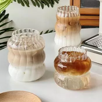 Ins Transparant Glass Cups Wave Shape Glass Cup Tea Juice Milk Coffee Mug Heat-resistant Tumbler Drinkware Glasses Stripe Mug 401-500ml