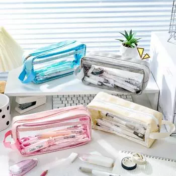 Ins Transparent Pen Bag Large Capacity School Season Pencil Bag Storage Bag Stationery Bag Gift покинуть белый