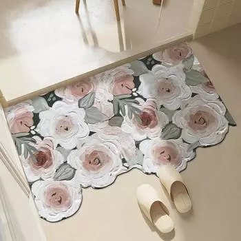 Ins Wind Diatom Mud Напольный коврик Fresh Flower для ванной комнаты Противоскользящий коврик для двери ванной комнаты Износостойкий, впитывающий воду, коврик специальной формы для ног 50 * 80cm