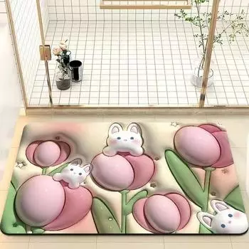 Ins Wind Girl Bathroom Door Soft Diatom Mud Mat Expansion Flower Bathroom Absorbing Non-Slip Home Foot Mat 40*60cm