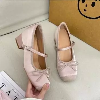 Inside and outside height increase 7cm square head rhinestone Mary Jane shoes women s spring and autumn new small commuter thick heel single shoes 34