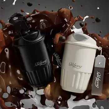 Insulated Thermos Cup Portable Ceramic Liner Lanyard Design A Double Drink Convenient Crashworthiness Thermos Cup Coffee Cup 410ml