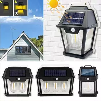 Intelligent Induction Tungsten Solar Wall Lamp IP65 Waterproof Filament Lamp Induction Garden Light for Porch Patio Yard Garden