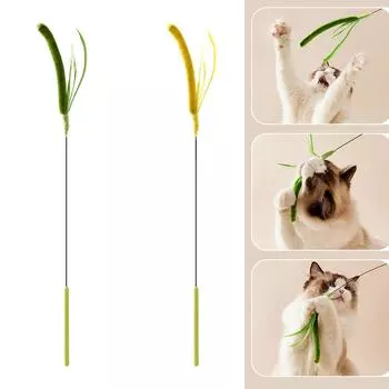 Interactive Cat Teaser Toy Wand with Fluffy Faux Grass for Indoor Play Fun Setaria Grass Teaser Cat Toy Wand Stick зелёный