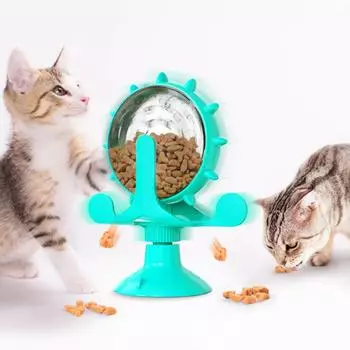 Интерактивная игрушка для кошек, маленьких собак, медленная кормушка, диспенсер для щенков, забавное вращающееся колесо, аксессуары для улучшения IQ котят зелёный