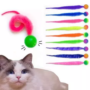 Интерактивные игрушки для кошек, щекочущий кошачий цветной прыгающий мяч, товары для животных, головоломка, дразнящая домашняя кошка, червяк, гусеница, эластичная игрушка Solid color-1pcs