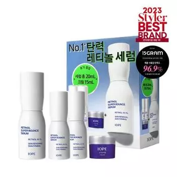 IOPE Retinol Super Bounce Сыворотка 30 мл + 20 мл специальная (+Крем Stem 3 15мл), Корейская косметика знаменитостей