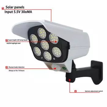 IP65 77 светодиодная камера солнечный свет датчик движения уличный настенный светильник перезаряжаемый регулируемый светодиодный прожектор для уличного сада
