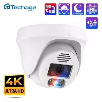 IP-камера Techage HD 8MP 4K POE Domm Indoor H.265 с распознаванием лица, цветное ночное видение, двустороннее аудио, ONVIF для системы наблюдения