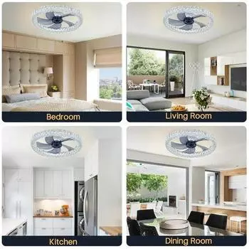 IRALAN Modern Ceiling Fan With Light ABS Adjust Color Temperature Electric Fan Crystal Light Living Room Interior белый