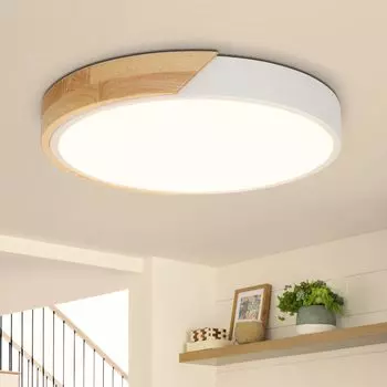 IRALAN Modern Ceiling Lamp Wood Round Three Color LED Ceiling Light Lamps for room kitchen bedroom Decoration home Three color dimming чёрный