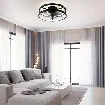 IRALAN Retro Ceiling Fan Light Infinitely Dimmable Mobile APP Control Suitable For Living Room Kitchen Decor Fixture чёрный