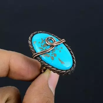Иранское бирюзовое кольцо с драгоценными камнями и медной проволокой, обернутое вручную, ювелирное кольцо для нее 4 синий