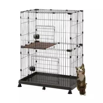 IRIS OHYAMA Cat Cage 2 Tiers with Assembly Walnut Casters/Easy PEC-902V