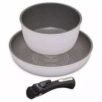 IRIS OHYAMA Frying Pan and Pot Frying Pan Easy to Removable Diamond Diamond Coat Set, 3-Piece Set, Gas-Fired, IH-Compatible, Lightweight, Clean,