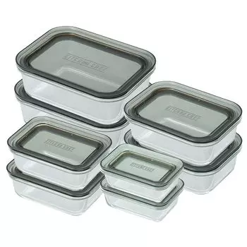 IRIS OHYAMA Glass Container Storage Container Stackable Leak and Oven Safe Clear Black Heat-resistant 8-Piece Set, Storage, Resistant, Dishwasher,