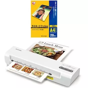 Iris Ohyama Laminator Compatible with A4 Laminating Film A4 size 20 sheets [Laminator + Film] ~100m + 100m