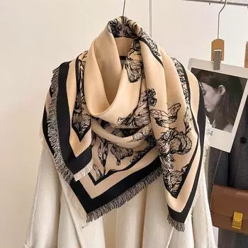Iris Printed Large Square Towel Thickened Double-Sided Autumn And Winter Decorative Cape To Keep Warm And Keep Out The Cold 130*130 красный