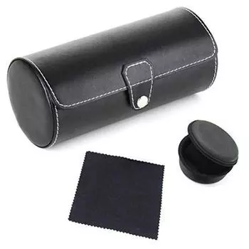 Iriwa Watch Storage Case, Cylindrical PU Leather Watch Case for 3 Watches, Carrying Case for 1 Watch Included, Cloth Included, Watch Collection Case,