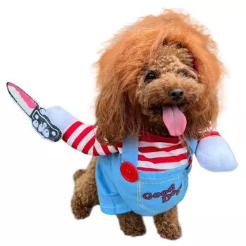 IROKOHA Chucky Cosplay Dog Cat Halloween Pet Costume Funny Costume Halloween Party Small Dog Medium Dog Costume (S)