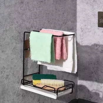 Iron Sponge Drainage Rack Wall Mounted Soap Sponge Holder Dishcloth Storage Rack Bathroom белый