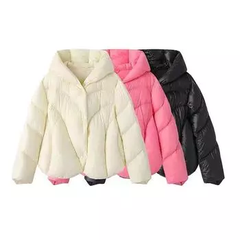 Irregular cape down jacket women s short 2024 winter new thickened white duck down puff hooded bread jacket S слоновая кость