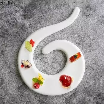 Irregular Ceramic Flat Plate Pure White Dessert Appetizer Dish Sushi Plate Molecular Cuisine Display Plate Specialty Tableware