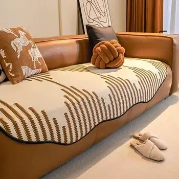 Irregular Shape Chenille Sofa Covers for Living Room Non-Slip Black Stripes Sofa Cushion Four Seasons Sofa Towel Seat Cushions 90x90 A