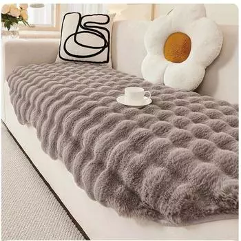 Irregular Shaped Sofa Towel Thicken Rabbit Plush Sofa Covers for Living Room Warm Winter Soft Anti-slip Couch Covers Home Decor A 90x90