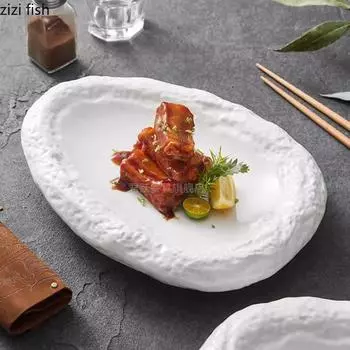 Irregular Stone Pattern Double-layer Plate Ceramic Dessert Dish Snack Plate Sashimi Sushi Plate Artistic Conception Tableware