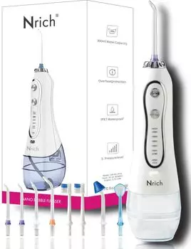 Ирригатор для полости рта Jet Washer Nanobubble Flosser Floss беспроводной белый IPX7 водонепроницаемый 300 мл уход за полостью рта уход за межзубными промежутками Nrich Enrich Nanobubble Water Flow