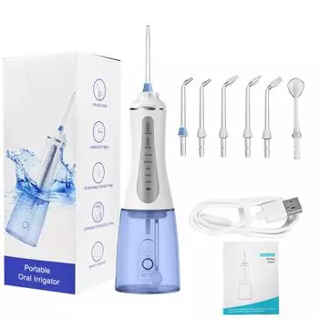 Ирригатор для полости рта Water Flosser, 5 режимов, беспроводной очиститель для зубов, 350 мл, 6 насадок, водонепроницаемая перезаряжаемая портативная мощная батарея IPX7